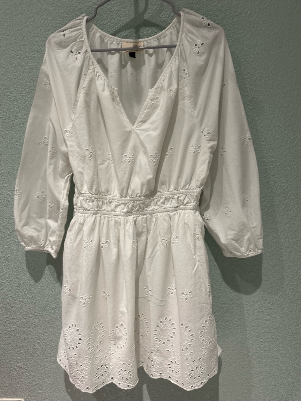 Universal Thread White Eyelet V-Neck Smocked-Waist Mini Dress